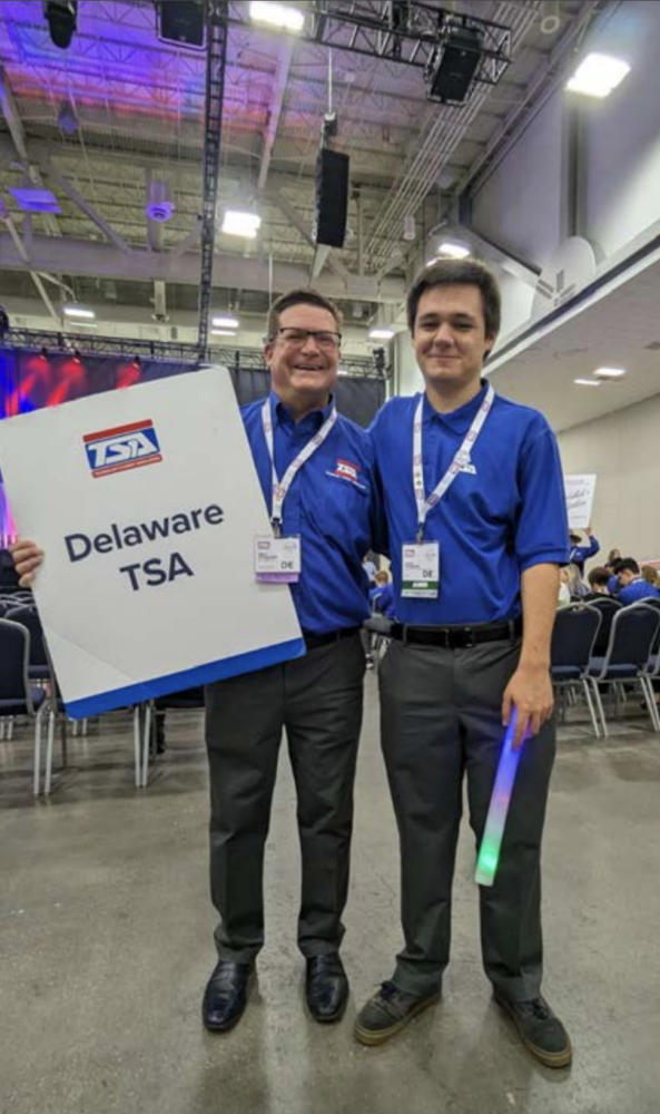 Mike Fitzgerald and son leading the Delaware delegation at 2023 Technology Student Association Conference in Louisville, Kentucky.